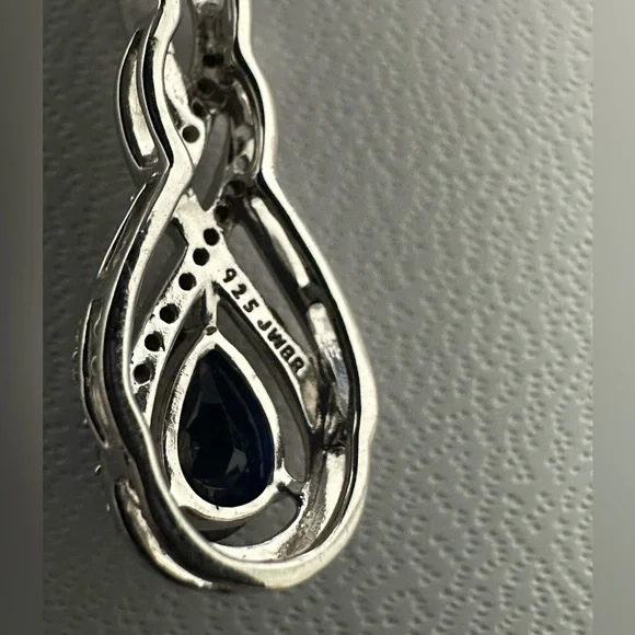 Lab-Created Blue & White Sapphire with Sterling Silver 18” Necklace /Pendant NIB - Picture 2 of 6